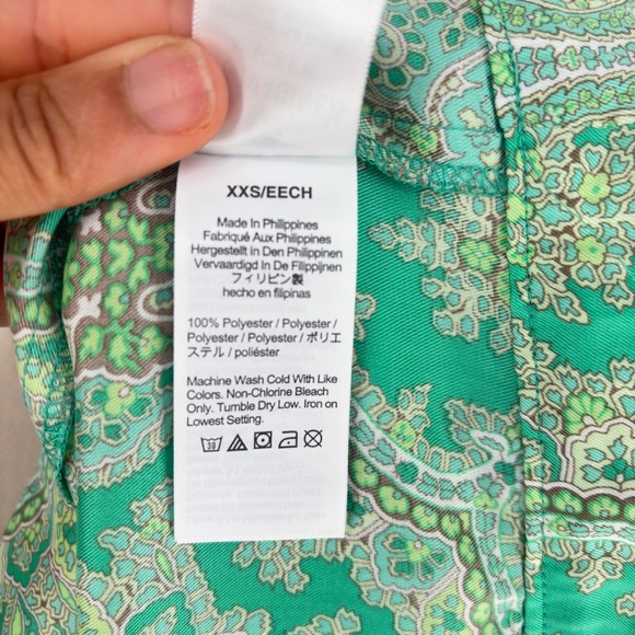 J. Crew Collection Green Paisley Print Button Down Long Sleeve Top XXS‎ - Picture 11 of 11